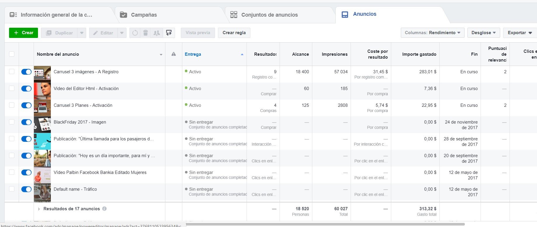 Administrador de anuncios de Facebook