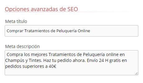 Opciones avanzadas de SEO