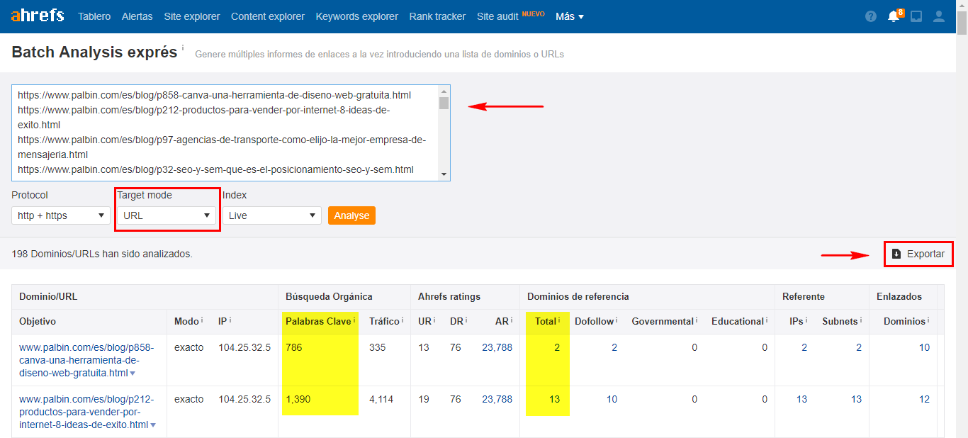 Batch Análisis ahrefs