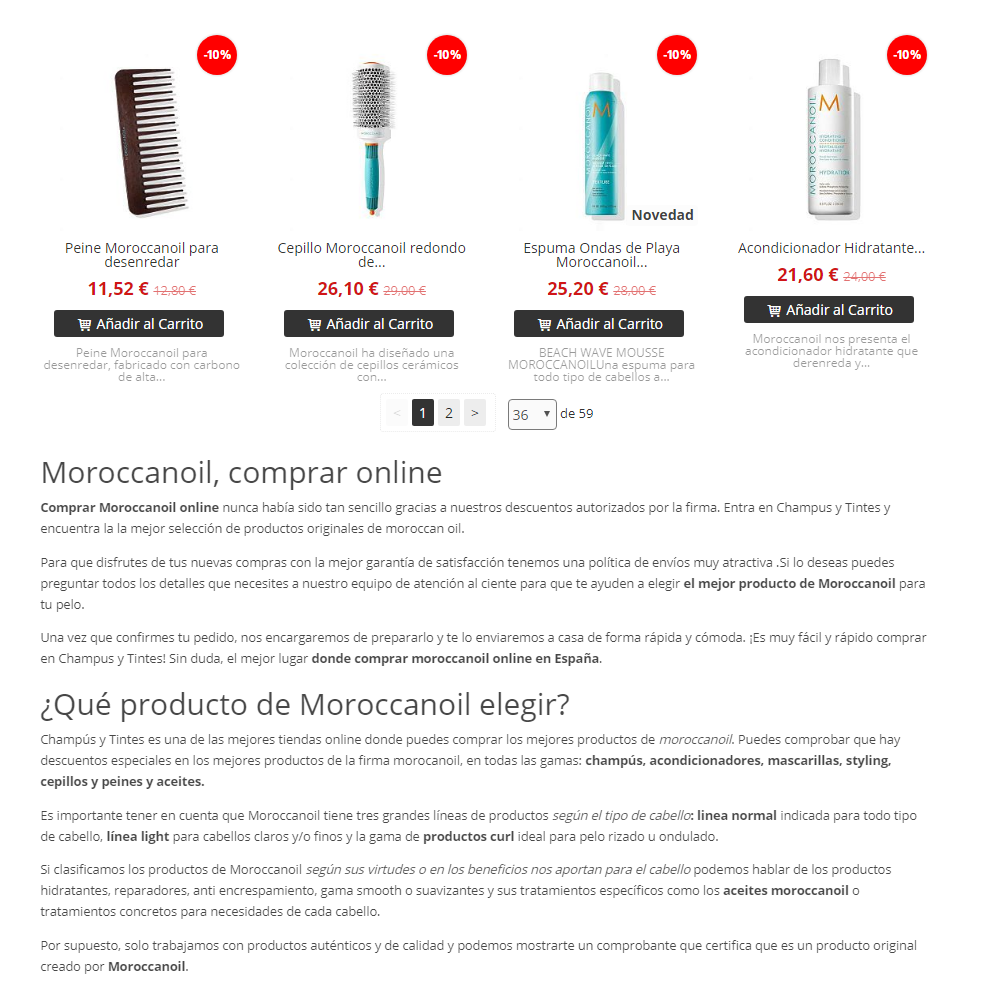 categoría de productos con contenido