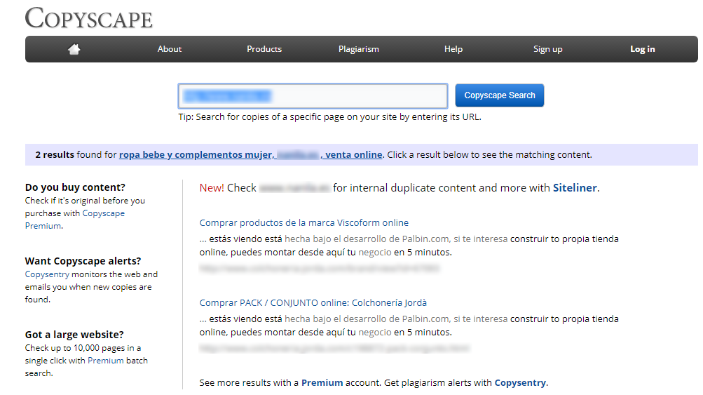 Copyscape ejemplo - contenido duplicado seo