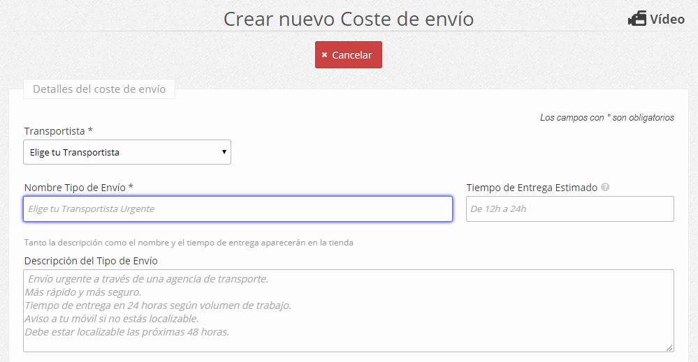 Configurar costes de envío
