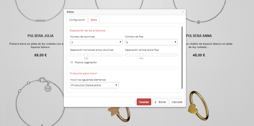 Sección de productos