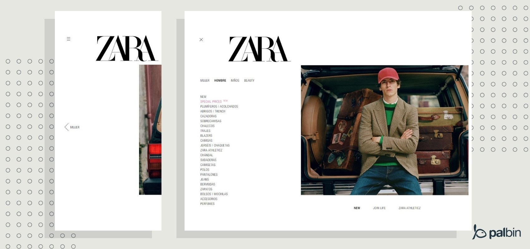 Ejemplo menú hamburguesa en Zara