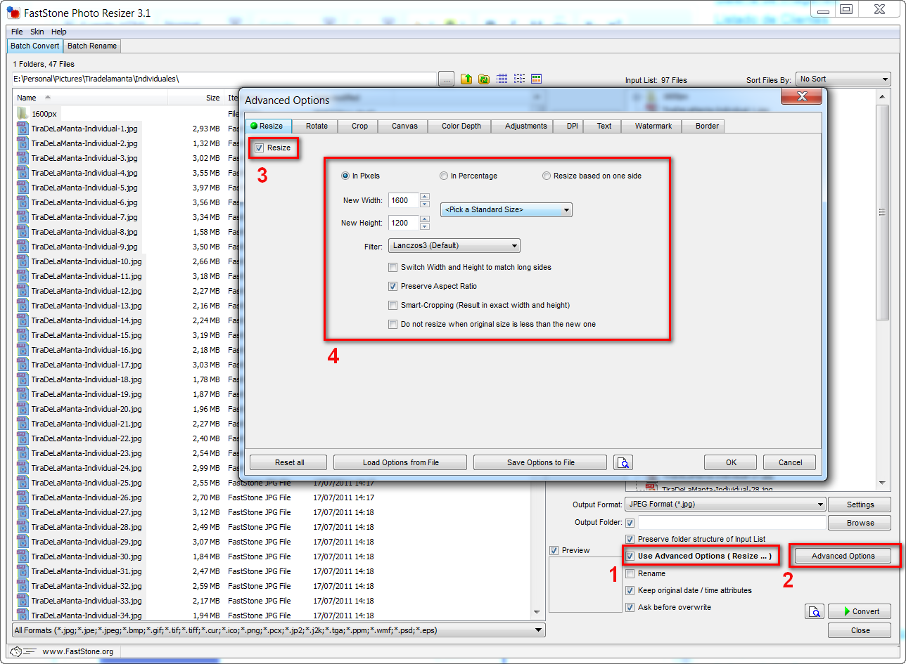 Utilizar un tamaño standard