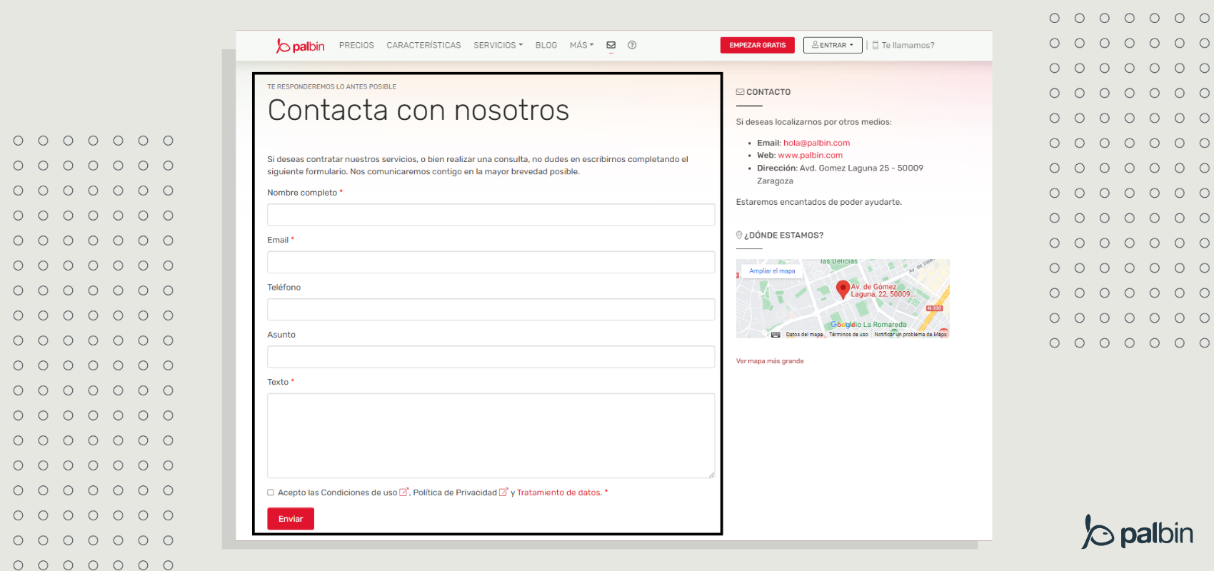 formulario como parte de una web