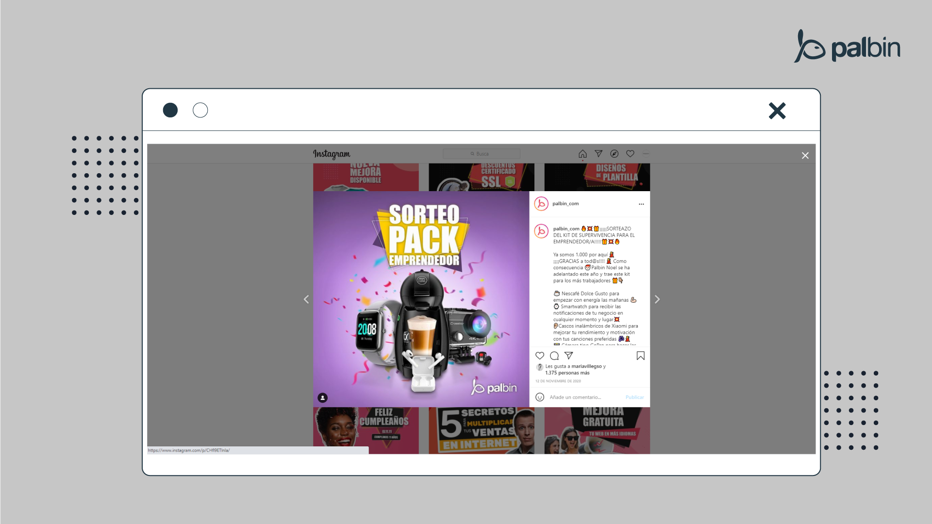 ejemplo sorteo Palbin en redes sociales