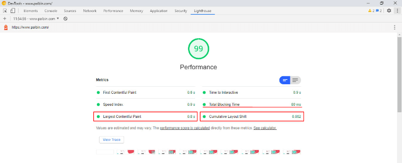 Resultados de las Core Web Vitals en Lighthouse v6