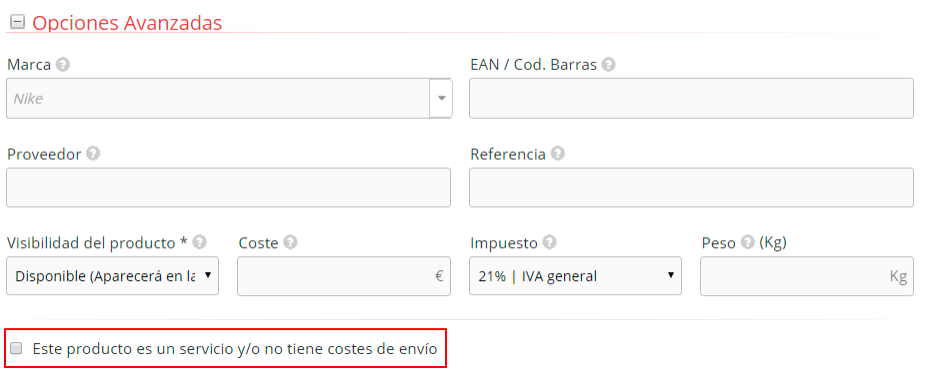Servicio sin costes de envío