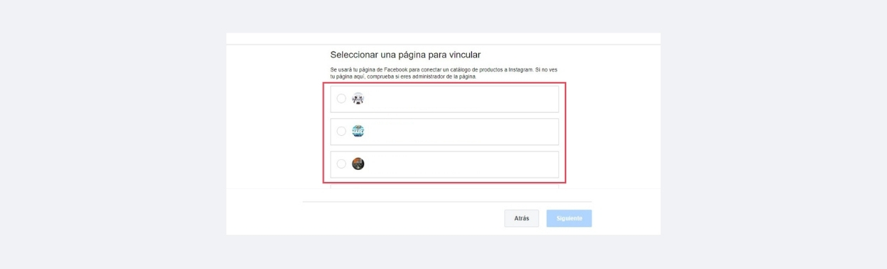 Imagen de selección de página de Facebook