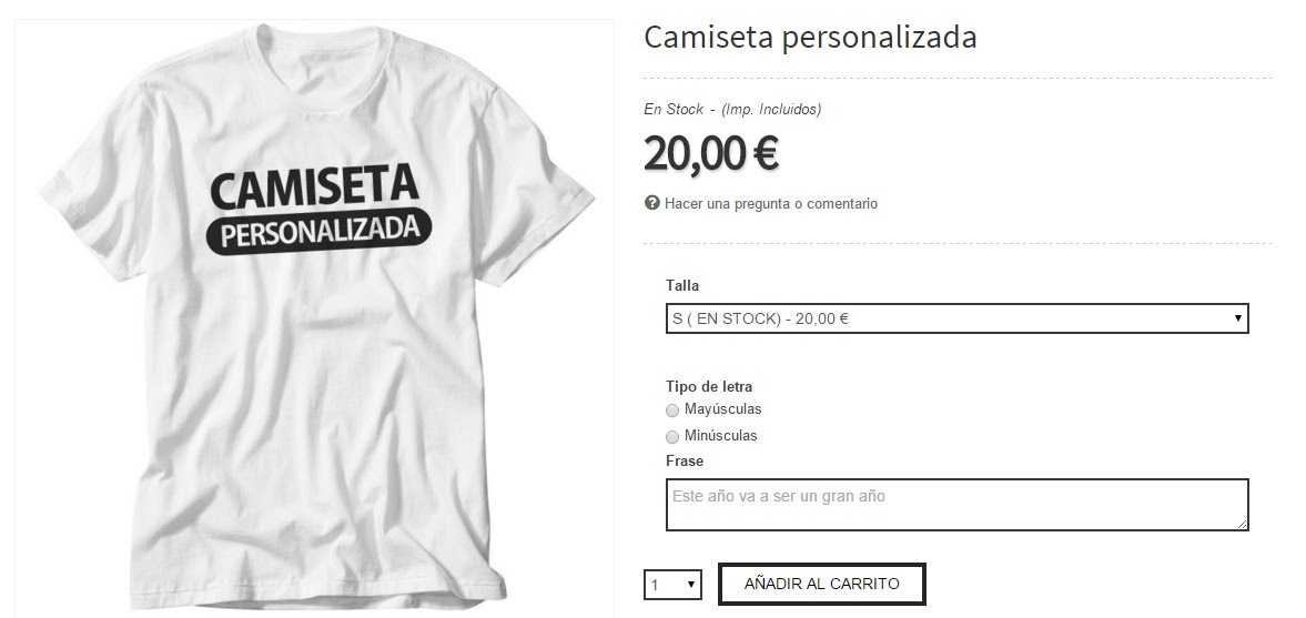 Producto personalizado visto por el cliente