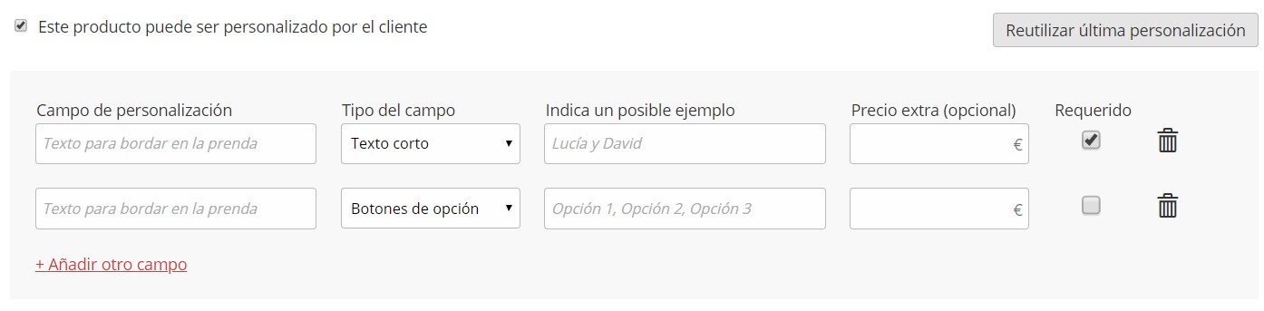 Formulario de personalización de producto