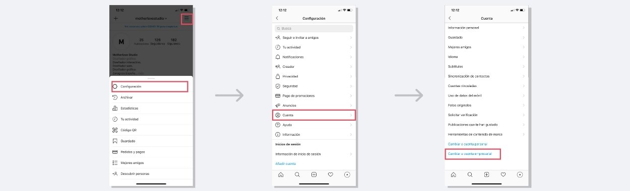 Imagen de cambio a perfil de empresa en Instagram