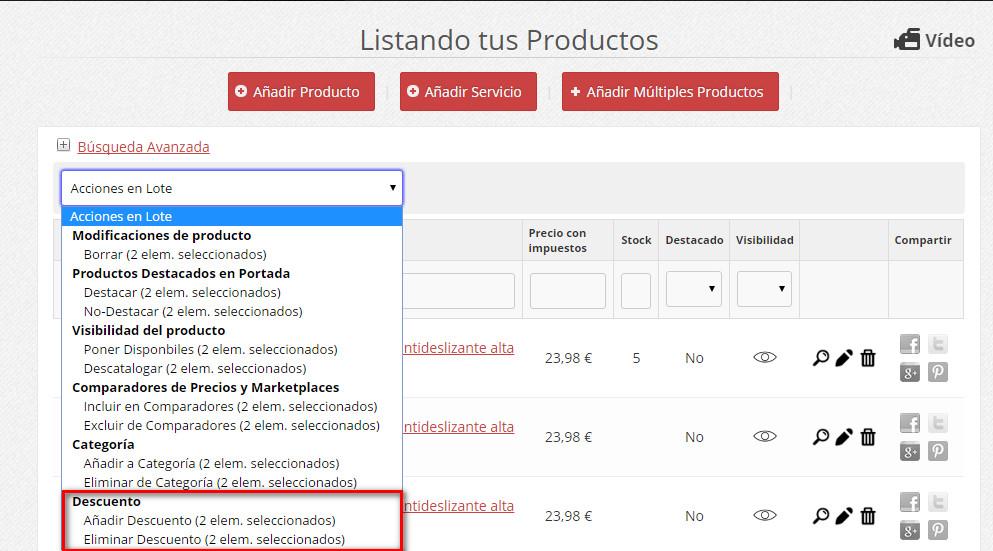 Acciones en lote descuentos ofertas