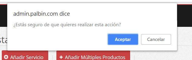 Imagen de aviso antes de borrar un producto