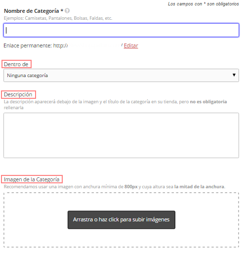 Captura general de creación de categorías
