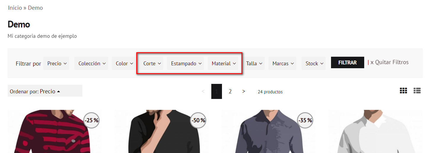 Imagen de filtros avanzados por características en Palbin