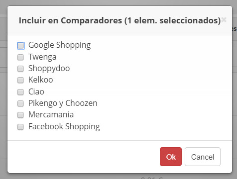 Imagen para incluir o excluir productos de comparadores de precios