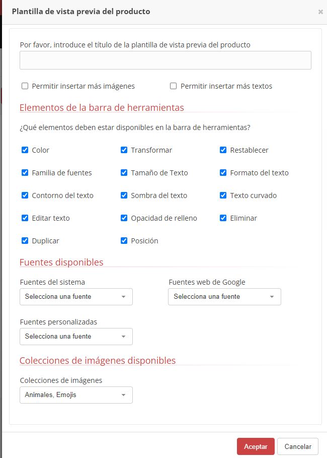 Configuración previa de plantilla personalizable