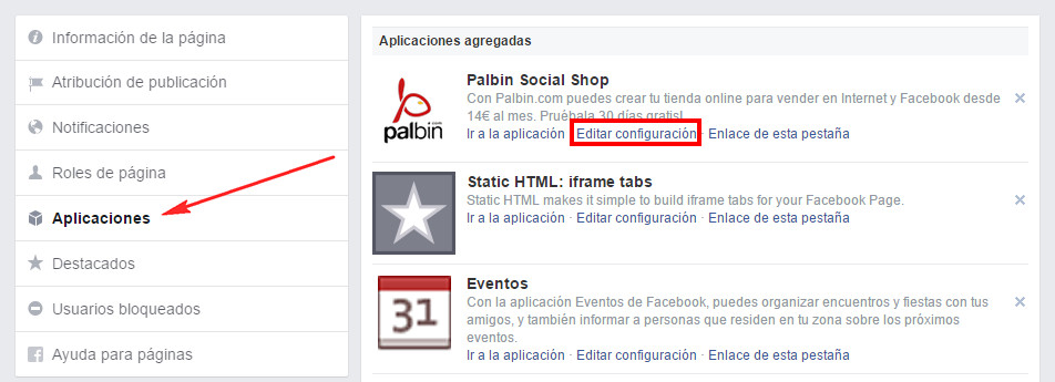 Editar configuración de la aplicación