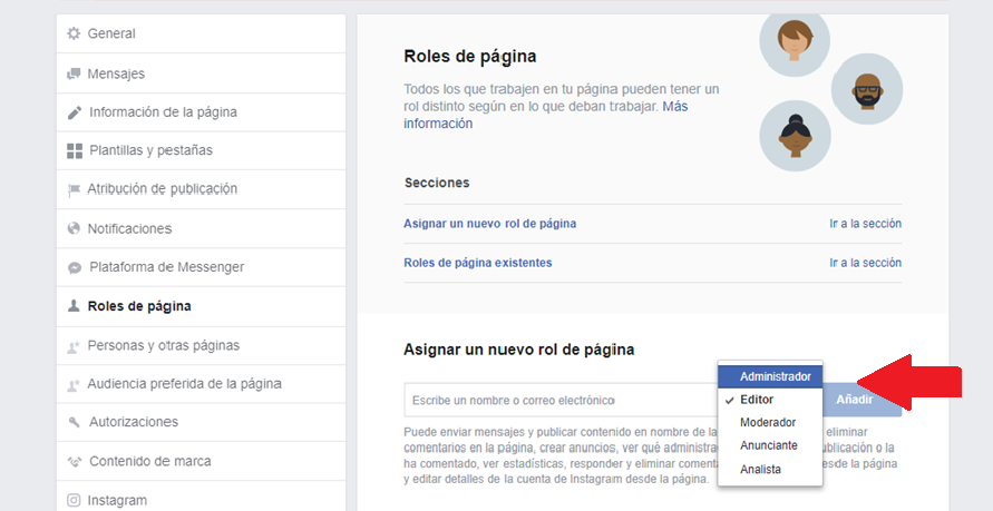 Captura de pantalla de asignación de rol