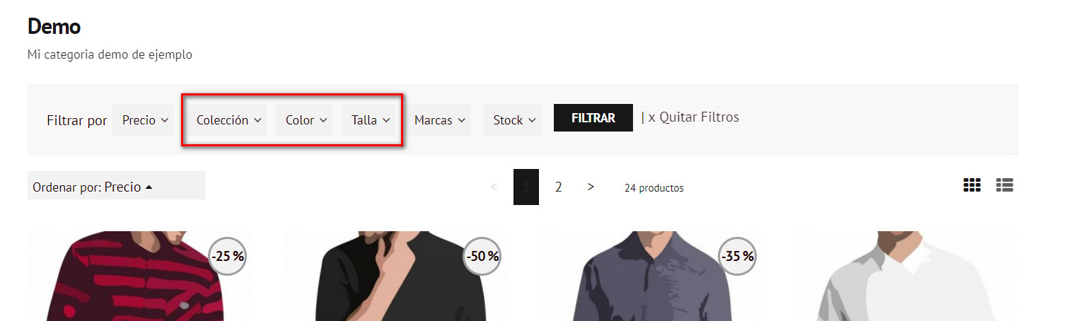 Imagen de filtros avanzados por variantes en Palbin