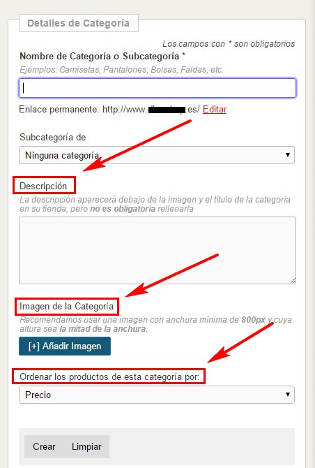 Información sobre categorías