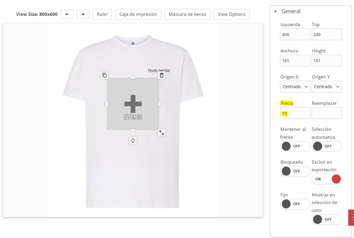 Modificar precio de personalización