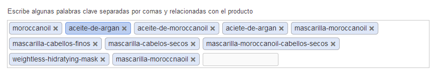 Ejemplo de palabras clave para una mascarilla para el cabello