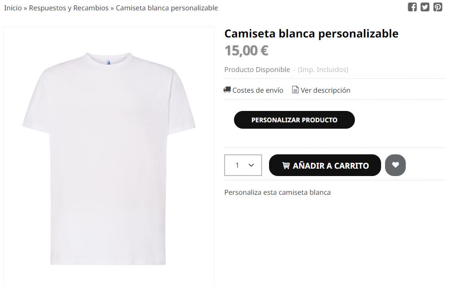 Producto con posibilidad de personalización