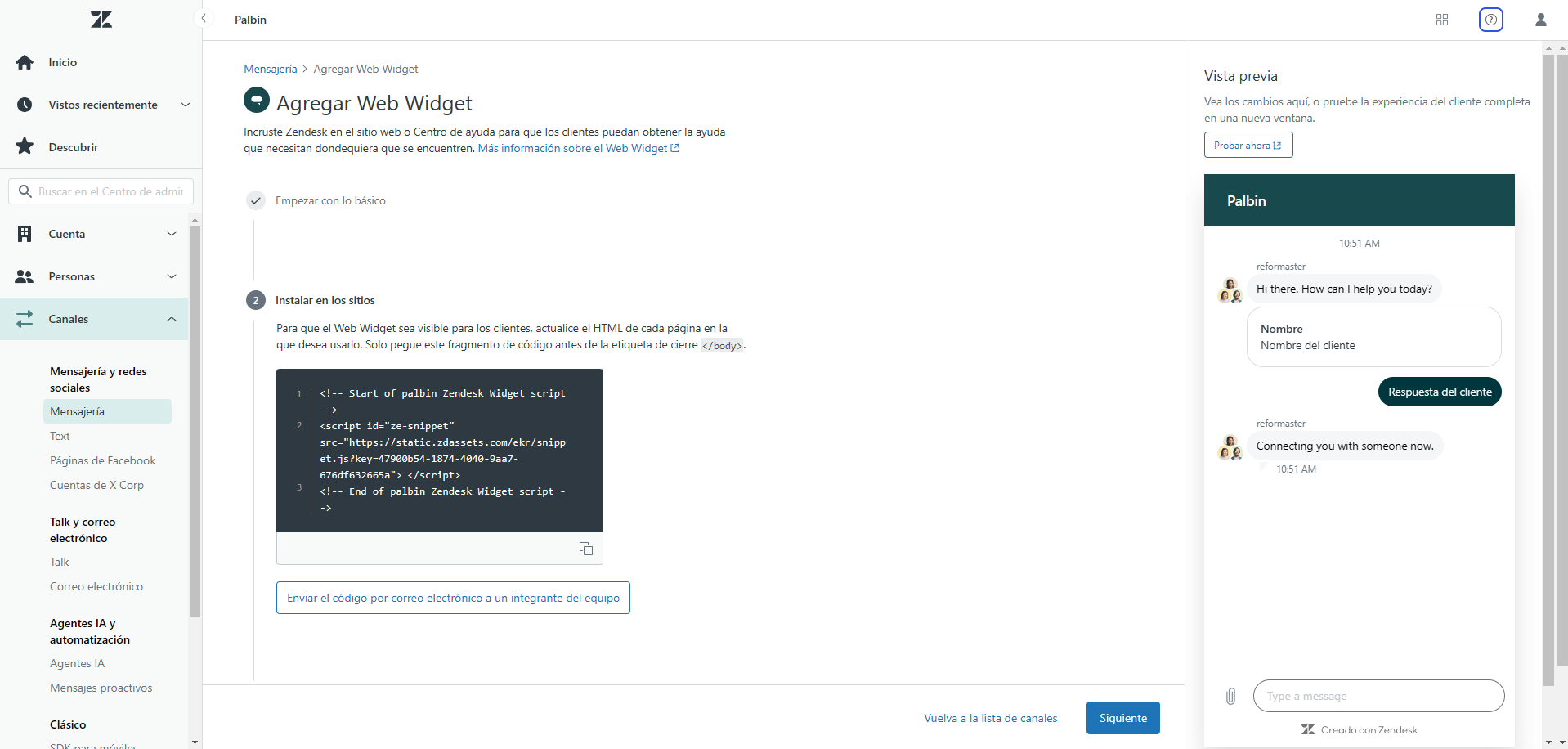 Imagen del script de Zendesk