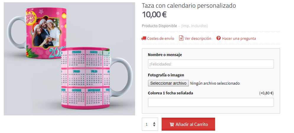 Taza personalizada combinando opciones