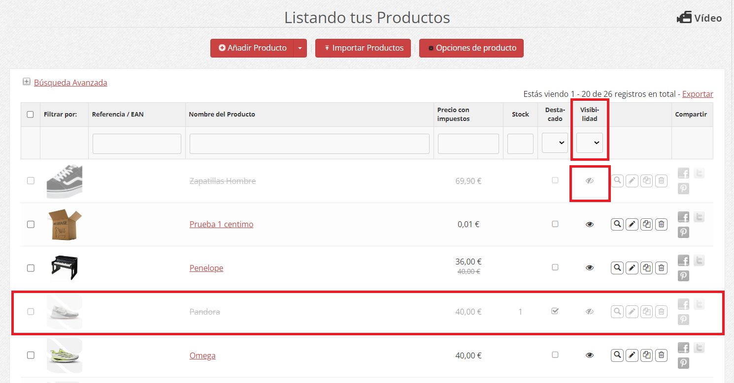 Visibilidad de productos