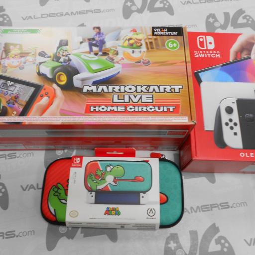 Pack Nintendo Switch oled + Mario Kart Live: Home Circuit Edición luigi + funda - NUEVO