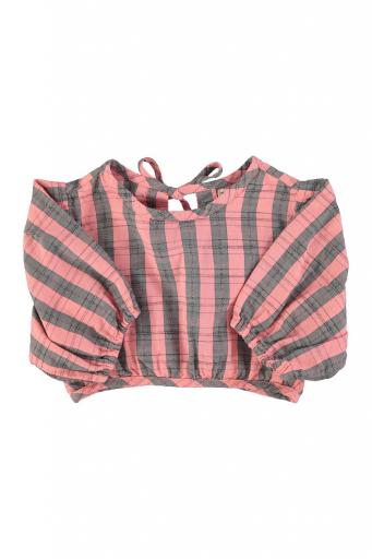 Piupiuchick,cropped blouse w/ baloon sleeves  | pink & green checkered