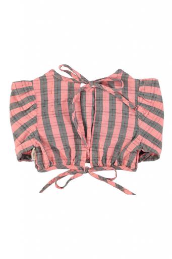 Piupiuchick,cropped blouse w/ baloon sleeves  | pink & green checkered [0]