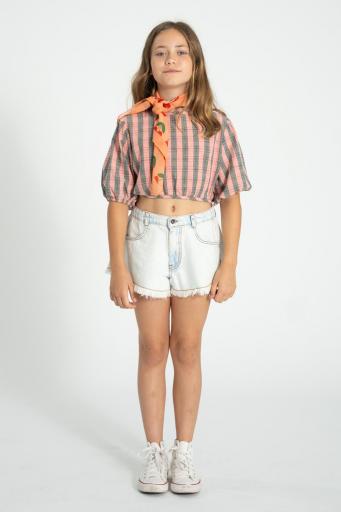Piupiuchick,cropped blouse w/ baloon sleeves  | pink & green checkered [3]