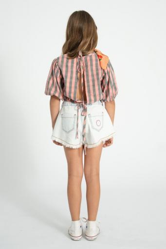 Piupiuchick,cropped blouse w/ baloon sleeves  | pink & green checkered [2]