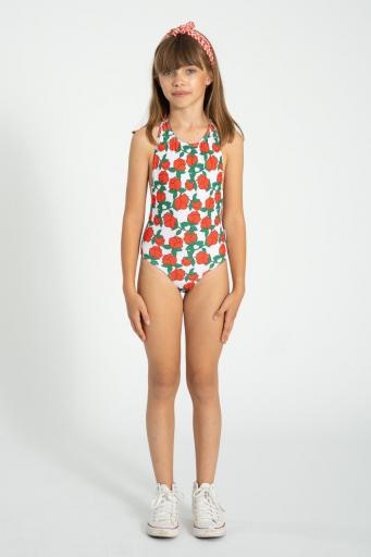 Piupiuchick, swimsuit w/ back bow | ecru w/ red roses [3]