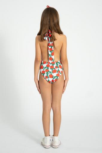 Piupiuchick, swimsuit w/ back bow | ecru w/ red roses [2]