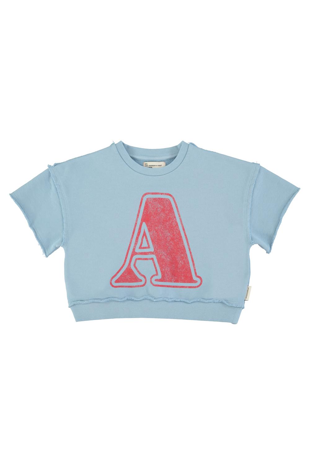 Piupiuchick,short sleeve sweatshirt | blue w/ "A" print