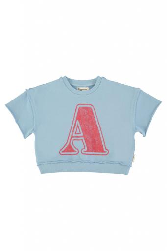 Piupiuchick,short sleeve sweatshirt | blue w/ "A" print