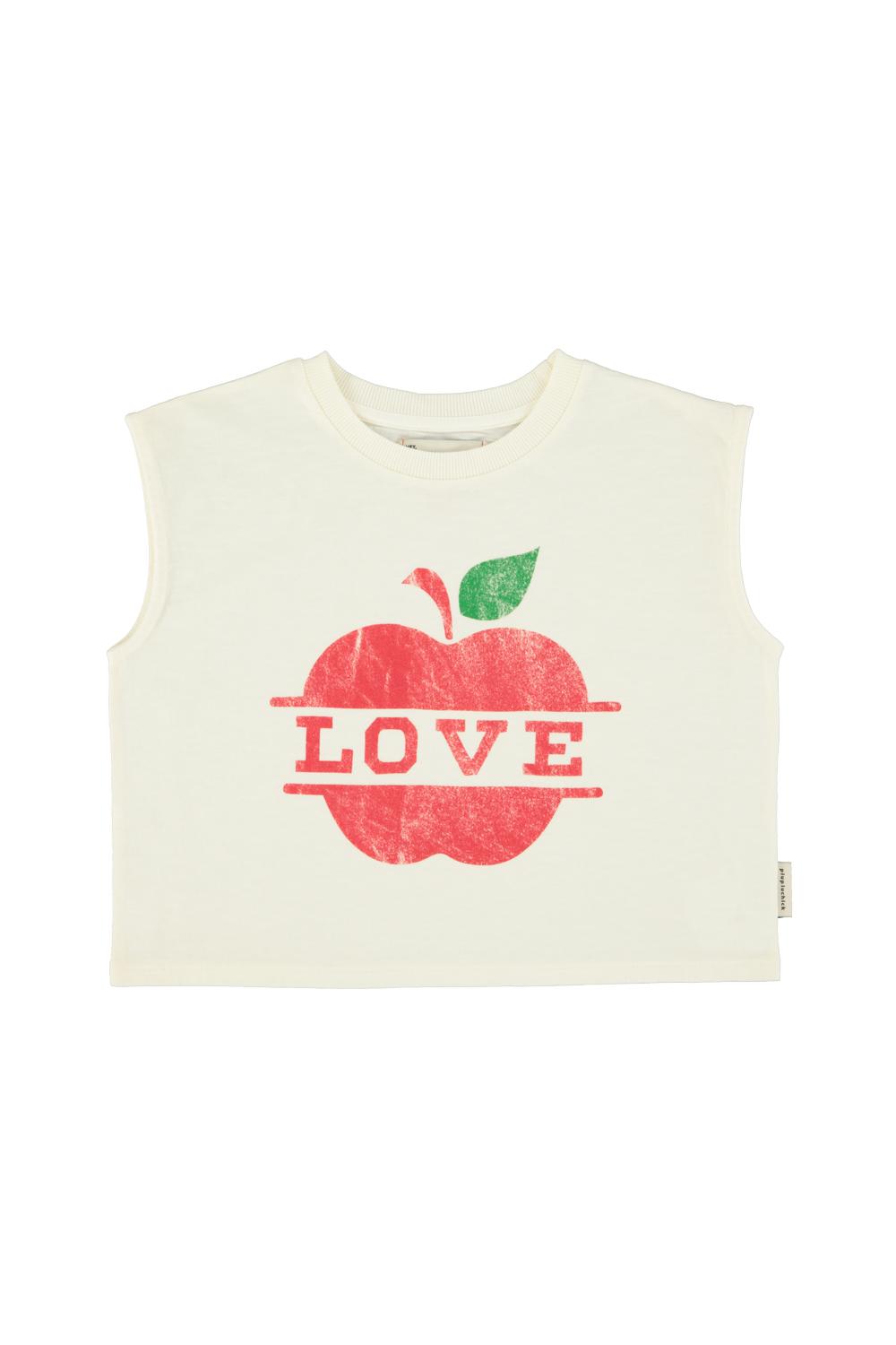 Piupiuchick,sleeveless t´shirt | ecru w/ apple print