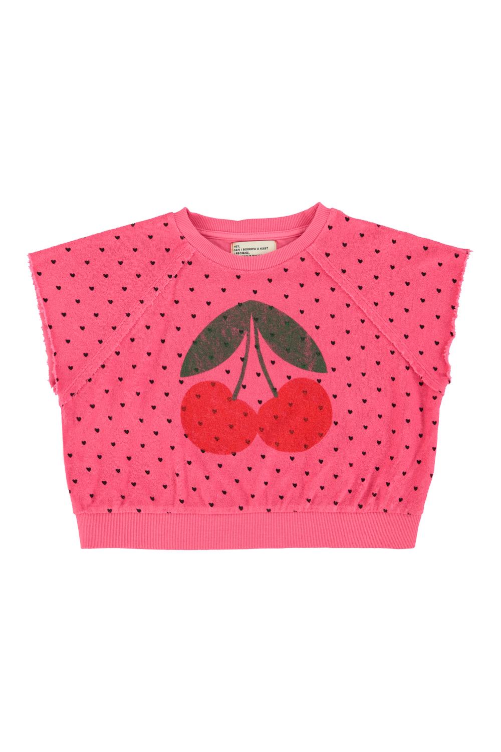 Piupiuchick,sleeveless sweatshirt |pink w/ cherry print