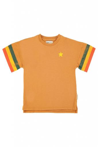 Piupiuchick,t-shirt dress | camel w/ multicolor stripes