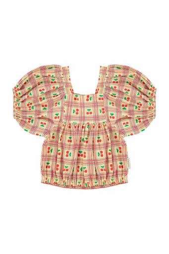 Piupiuchick,cropped blouse w/ baloon sleeves  | light yellow w/ cherries allover