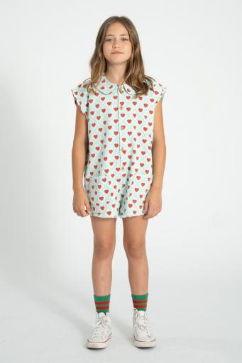Piupiuchick,short sleeveless jumpsuit | light blue w/ red hearts allover [2]
