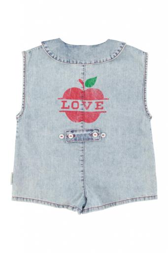Piupiuchick,short sleeveless jumpsuit | blue light denim w/ apple print [3]