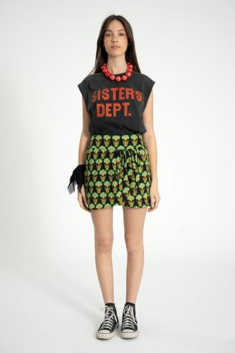 Sisters Department,Short wrap skirt | Black w/ green flowers  [1]