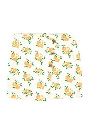 Sisters Department,Short asymmetrical skirt  | Ecru w/ mustard flowers